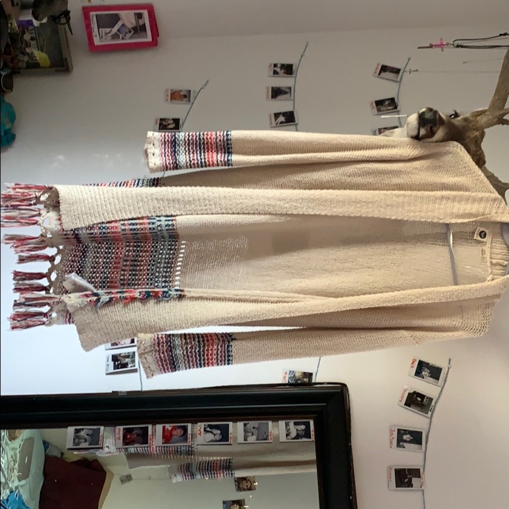 cream with color stitching cardigan